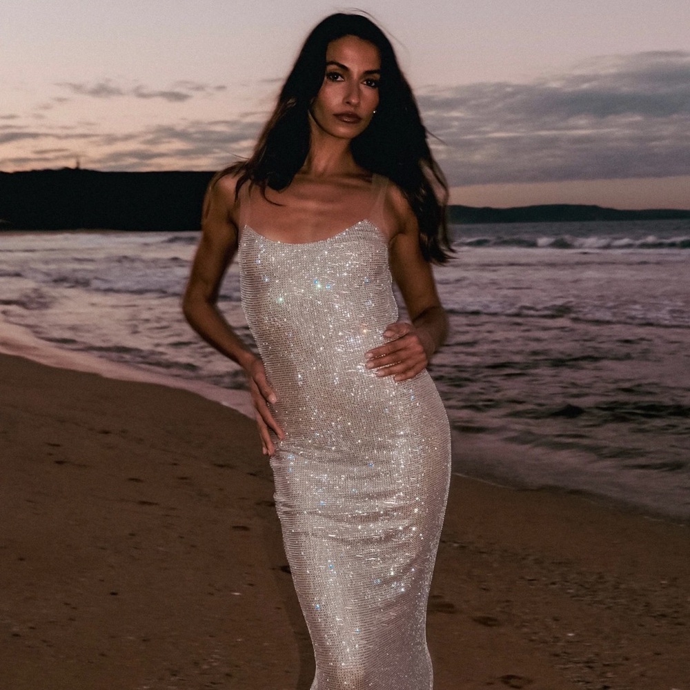 Meshki - Jasmyn Hot Fix Maxi Dress With Mesh Back - Nude